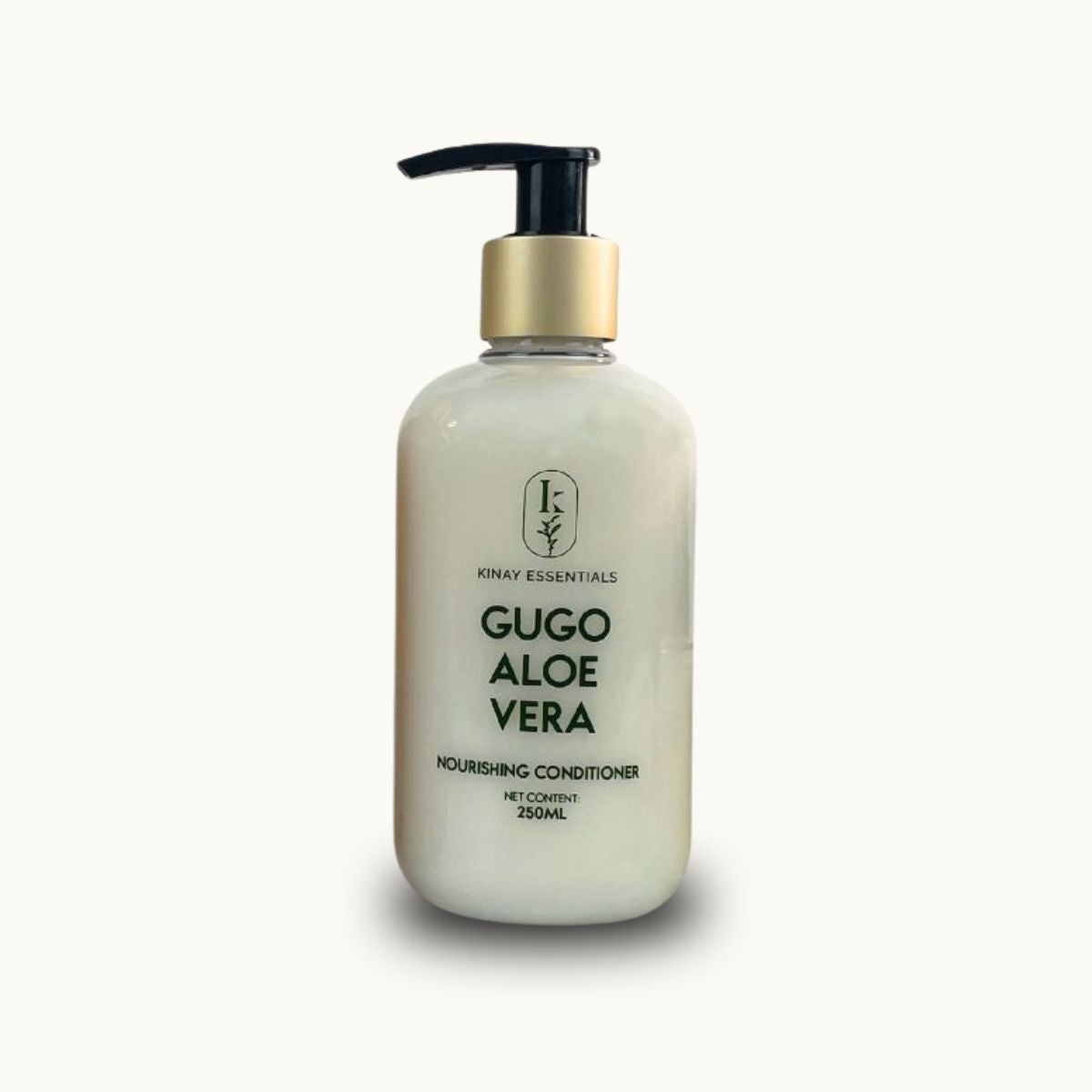 Bottle of kinay essentials  Gugo Aloe Vera conditioner with pump on a white background