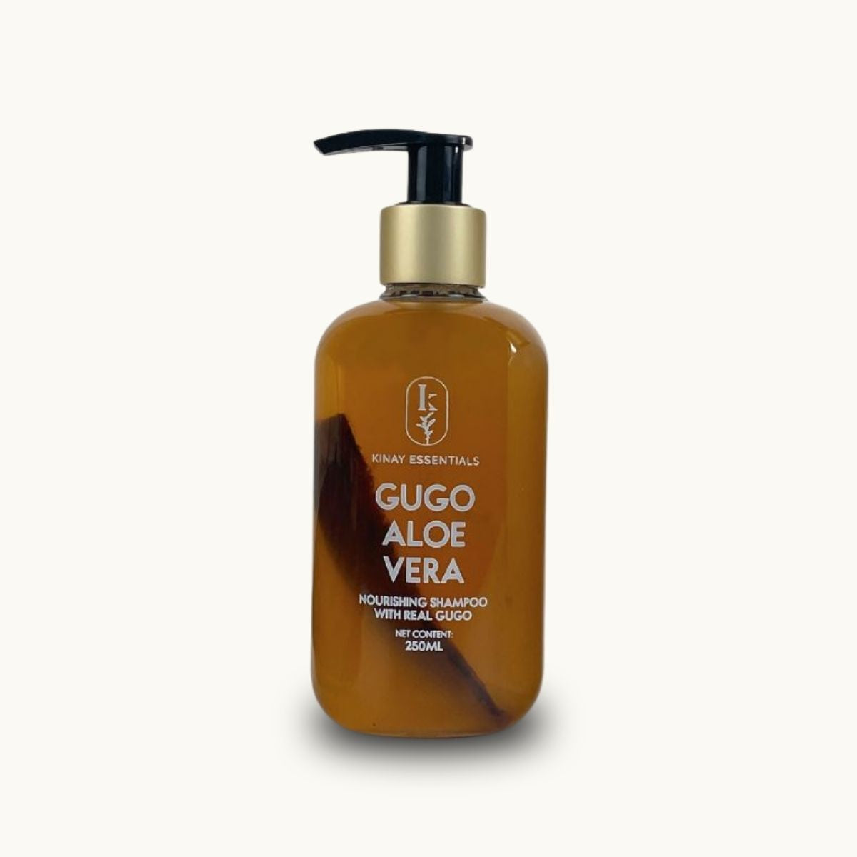 Bottle of kinay essentials  Gugo Aloe Vera shampoo with pump on a white background