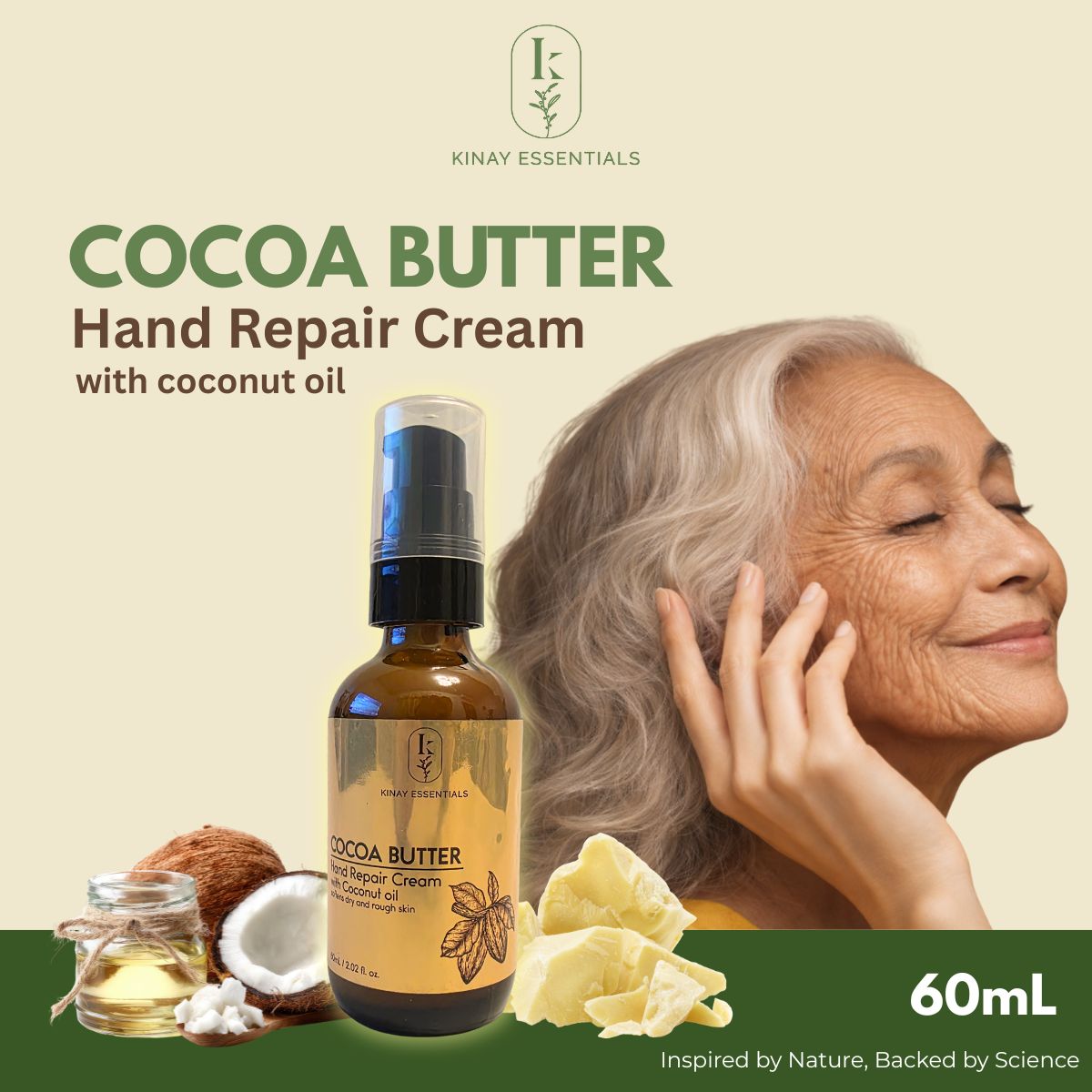 Kinay Essentials Cocoa Butter Hand Repair Cream with Coconut Oil 60mL