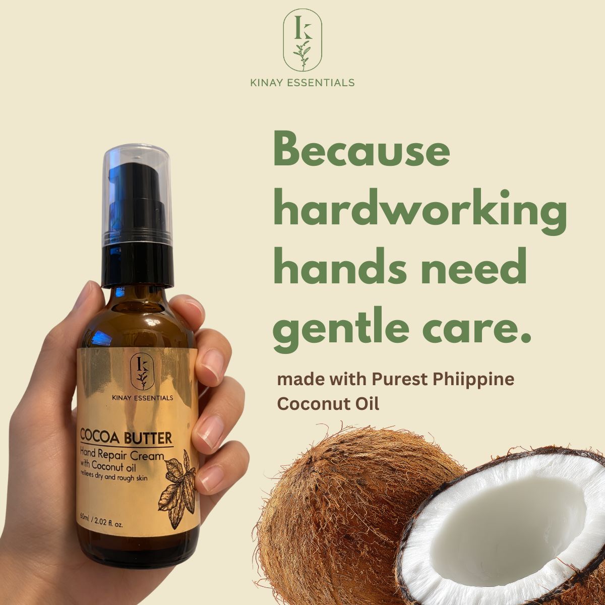 Kinay Essentials Cocoa Butter Hand Repair Cream with Coconut Oil 60mL